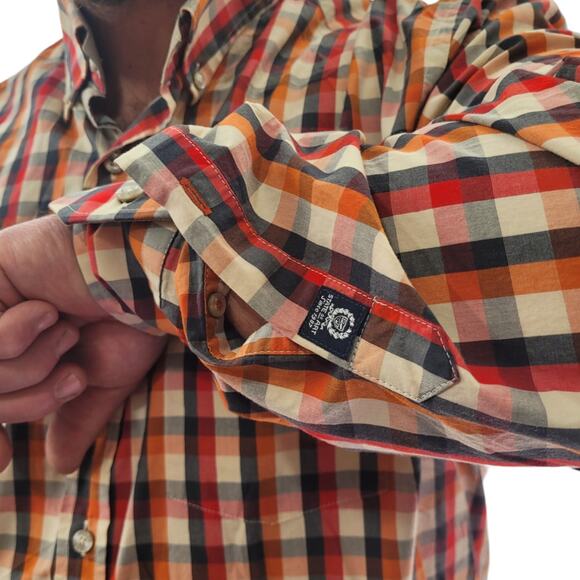 State of Art orange navy cream plaid shirt xxl cotton heritage dadcore casual - Picture 3 of 10